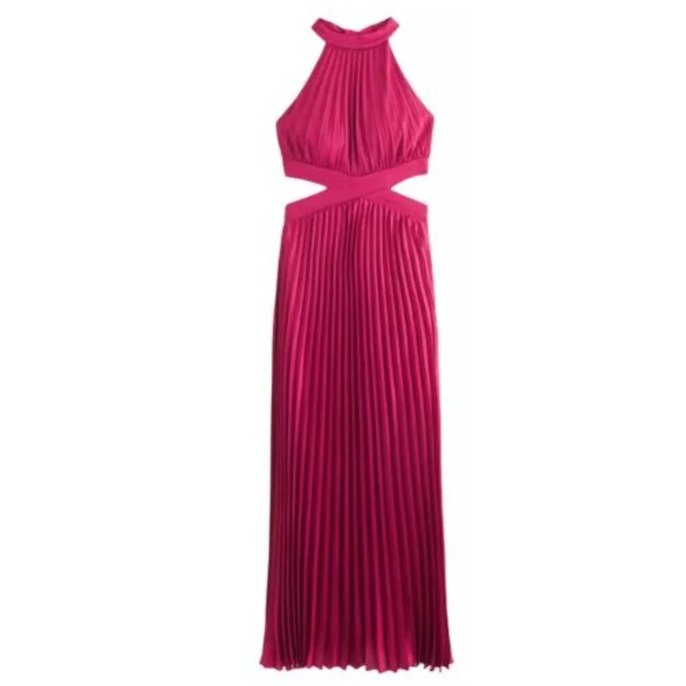 NEW Abercrombie & Fitch Giselle Halter Pleated Maxi Dress Size XS 23768_2
